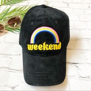 NWOT American Eagle Outfitters Weekend Embroidered Corduroy Black Baseball Cap